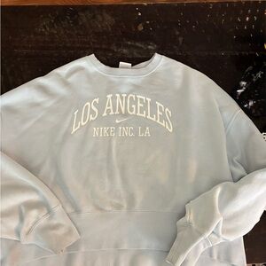 Nike Women's Sky Blue Oversized Crewneck Cropped Sweater